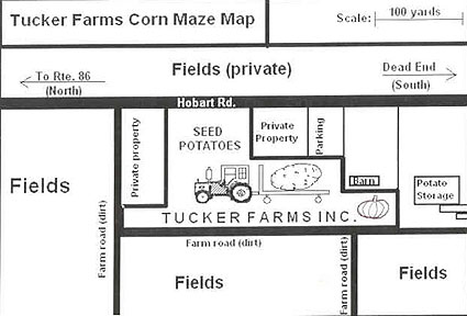 Map to Tucker Farms and Corn Maze Fields